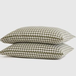 Quince European Linen Standard Sham Set of 2 Green Gingham